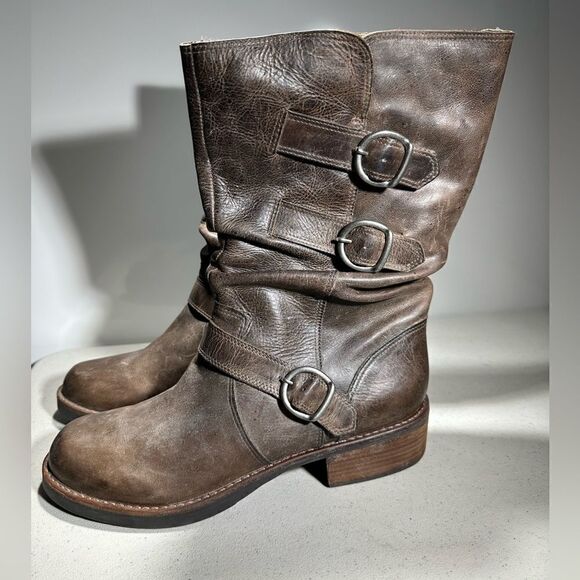 Harley" MATISSE LeatherBoots Slouch, 3-Strap, Block Heel Moto 23-833-13 Size 10 - Picture 1 of 7